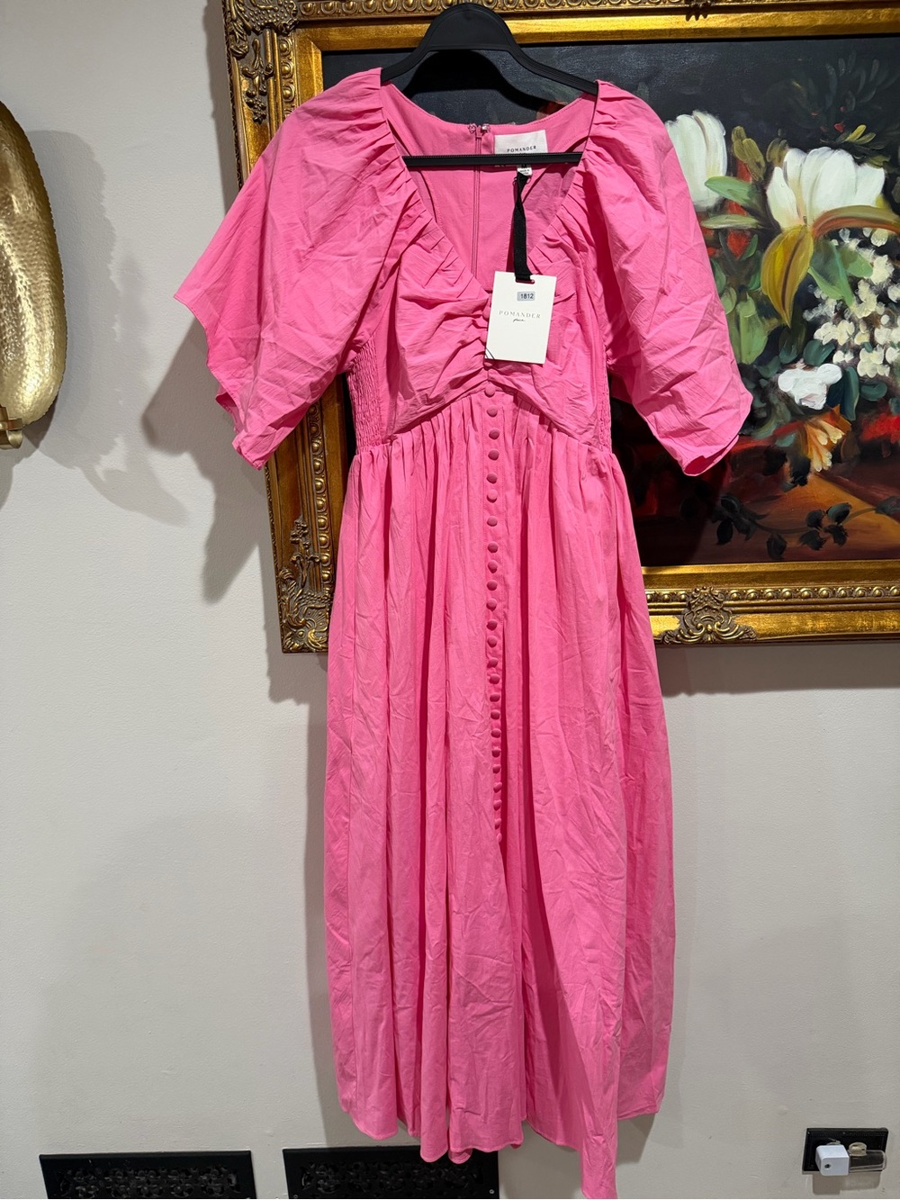 Pomander Place Tuckernuck Hot Pink Button-Front Midi Dress
